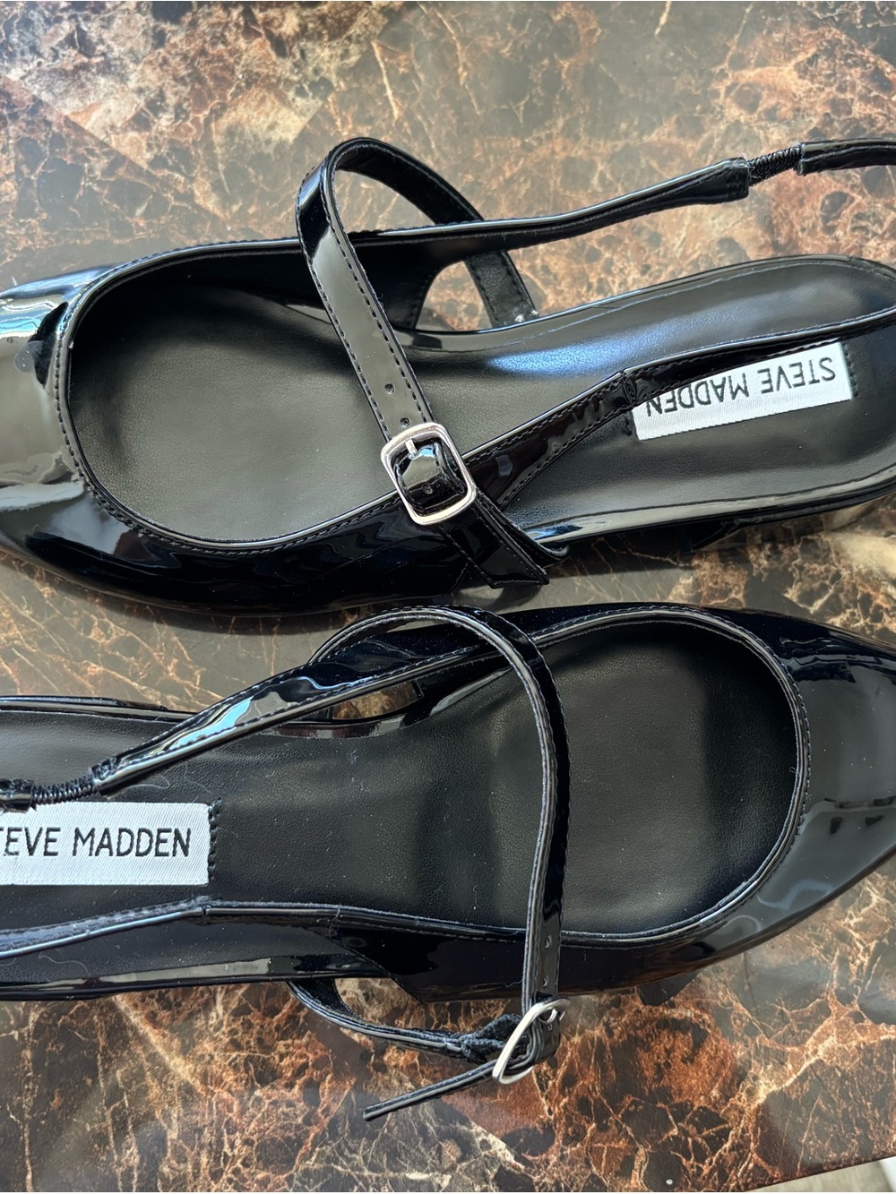 Steve Madden Black Patent Mary Jane Slingback Flats